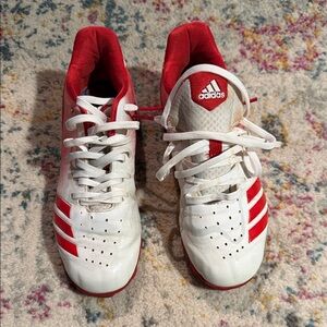 Adidas Red and White Sports Cleats Sneakers